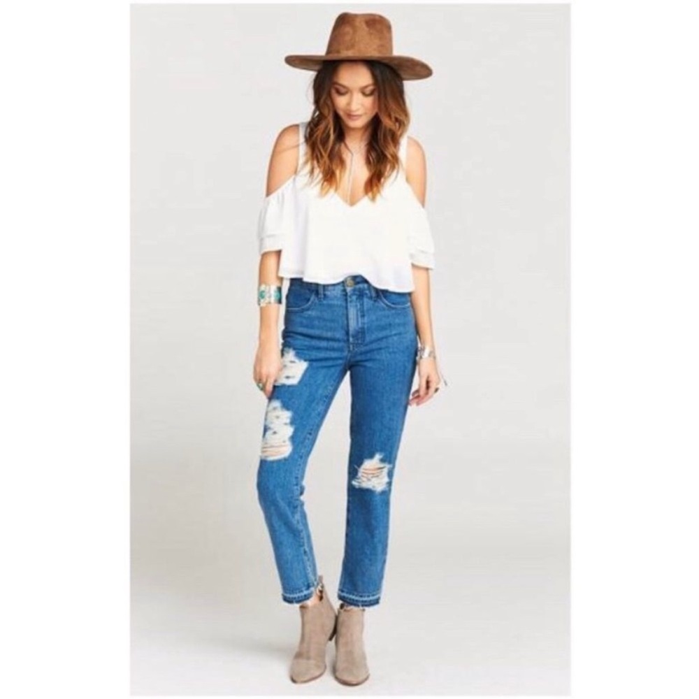 Show Me Your Mumu Brooklyn High Waist Distressed Jeans Size 26 Sapphire Wash